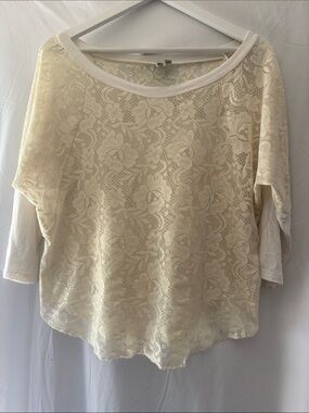 BKE Cream Lace Layered Boatneck Sweatshirt